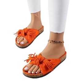 Laderies orangefarbene Hausschuhe mit Fransen