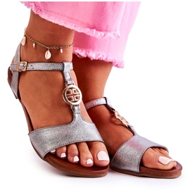 S.Barski Leichte Damensandalen mit Schnalle Dunkelsilber Carida