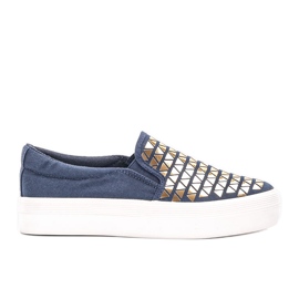 Marineblaue Turnschuhe auf der Sandell-Plattform golden
