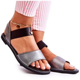 S.Barski Klassische Sandalen mit Nieten Dunkelsilber Shelly schwarz
