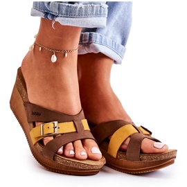 Damenhausschuhe mit Keilabsatz Inblu EN000024 Braun-Gelb