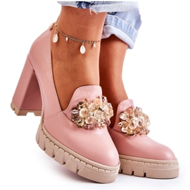 PA2 Elegante Pumps mit Zierde Caterine in Uni-Rosa-Beige