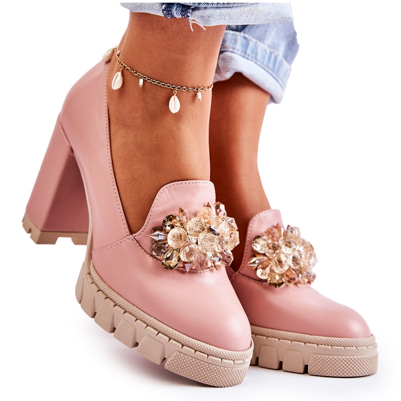 PA2 Elegante Pumps mit Zierde Caterine in Uni-Rosa-Beige