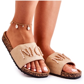 PE1 Klassische Wildleder Perlen Hausschuhe Beige Vayana