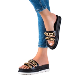 WELLSPRING Mode Hausschuhe mit Ketten schwarz