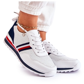 PE1 Damen-Sportschuhe aus weißem und marineblauem Leder Jane