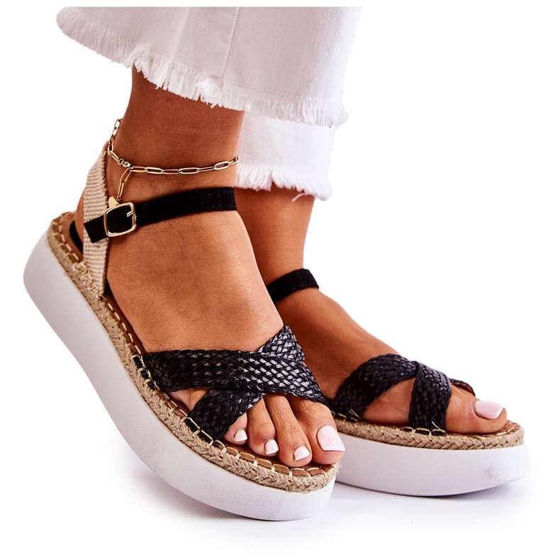 FL1 Geflochtene Damensandalen auf der schwarzen Selea-Plattform