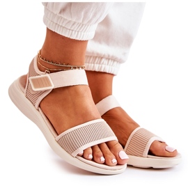 PE1 Bequeme Damensandalen mit Klettverschluss Beige Sidney