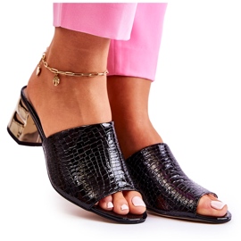 PA2 Damenhausschuhe aus Leder mit Absatz Schwarz Perry golden