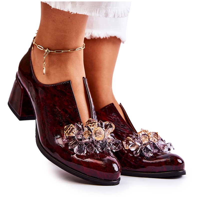 PA2 Ledermosaikschuhe mit transparenter kastanienbrauner Dekoration Delaver rot mehrfarbig