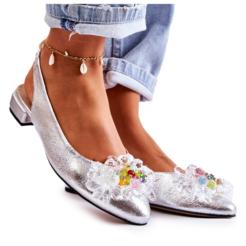 PA2 Lederballerinas auf High Heels mit silberner Elena-Verzierung silber-