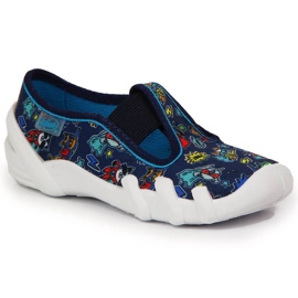 Hausschuhe für den Kindergarten an Gummibändern, marineblau Jr. Befado navy blau