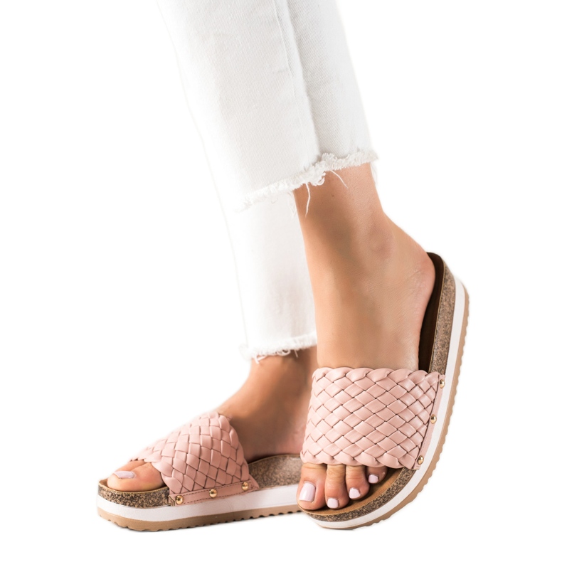 SHELOVET Geflochtene Hausschuhe auf der Plattform rosa