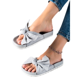 SHELOVET Modische Hausschuhe mit Schleife grau