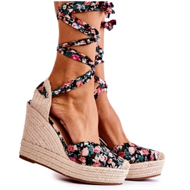 FB2 Modische Keilsandalen Schwarz Lamela mehrfarbig