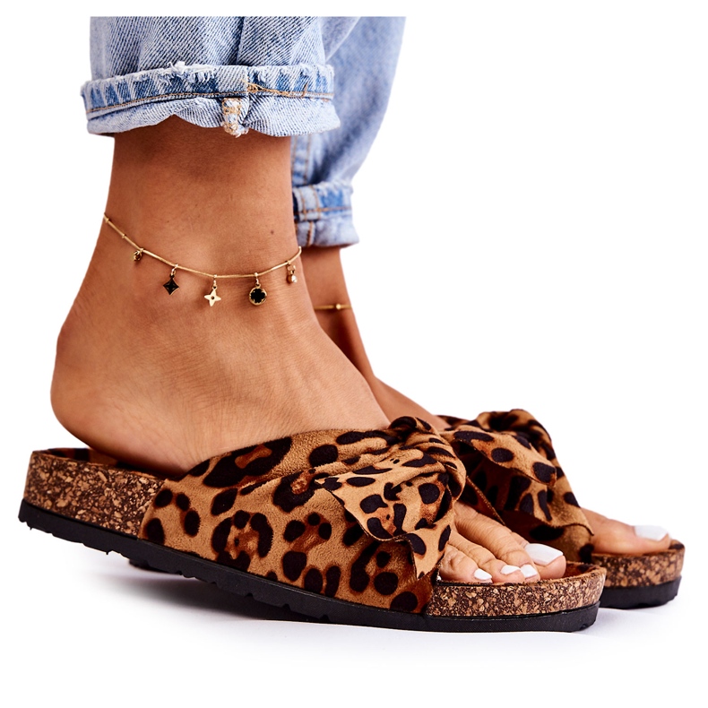 Wendy Braune und schwarze Korksohle Hausschuhe beige