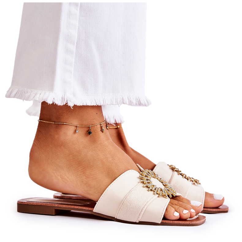 PS1 Bequeme Damenhausschuhe mit hellbeiger Ginera-Verzierung