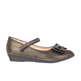 Goldene Ballerinas für Kinder mit Tienne-Schleife schwarz