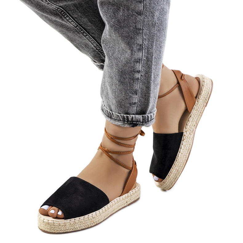 Schwarze Chinner Espadrilles mit Knoten braun