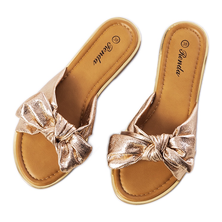 Goldene Hausschuhe mit Yoho-Schleife rosa