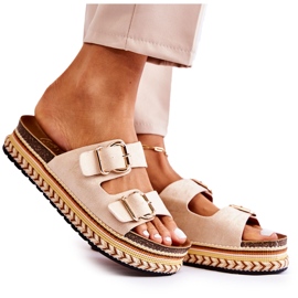 FE1 Damenhausschuhe Schnallen Beige Melissa