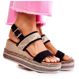 FE1 Keilsandalen aus schwarzem Wildleder Annabel beige