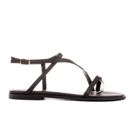 Marco Shoes Ledersandalen mit flachem Boden schwarz