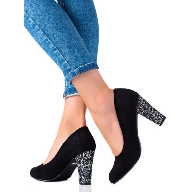 Weide Wildlederpumps mit Glitzer schwarz
