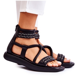 Ledersandalen auf der Plattform Maciejka 05559-01 Schwarz