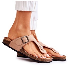 FB1 Damenhausschuhe mit Schnalle Beige Elina