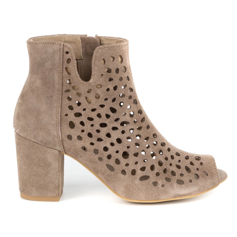 Exquisite Durchbrochene Lederstiefel für Damen 1184 Cappuccino beige