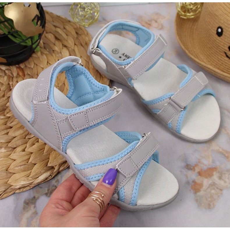 American Club Jr.AM898A Sandalen mit Klettverschluss grau