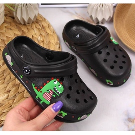 American Club Jr.AM900A schwarze Hausschuhe mit einem Dinosaurier