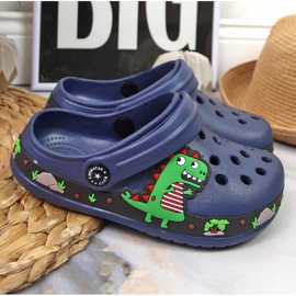 American Club Jr.AM900B Marineblaue Hausschuhe mit einem Dinosaurier