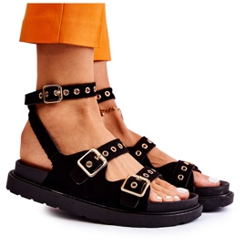 PM1 Damensandalen aus Wildleder mit Riemen Schwarz Parys