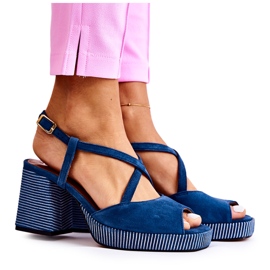 Wildledersandalen mit massivem Absatz Maciejka 05543-17 Marineblau