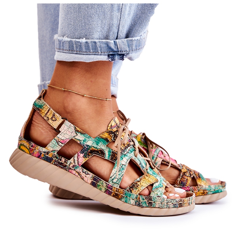 Maciejka Damen Ledersandalen mit Klettverschluss 05375-09 Grün