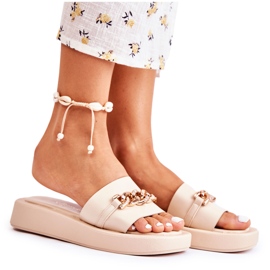 S.Barski Modische Beige Megosa Hausschuhe mit Kette