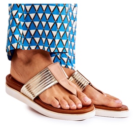 Damen Hausschuhe Flip-Flops auf der beige-goldenen Morissa-Plattform braun