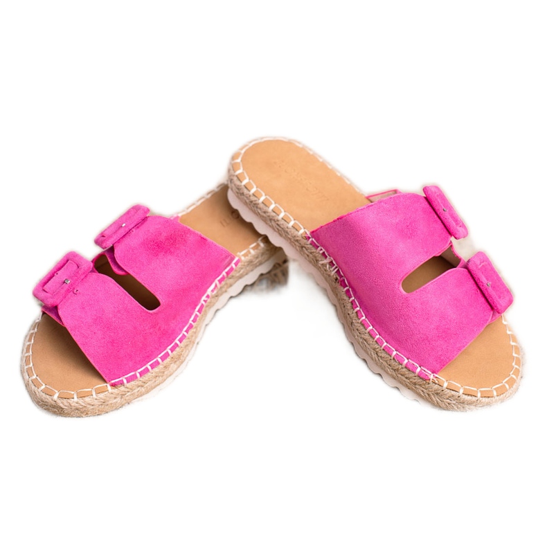 SHELOVET Wildlederhausschuhe mit Schnallen rosa