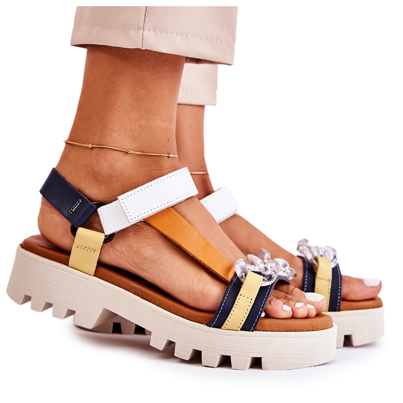 Ledersandalen mit Klettverschluss Maciejka L5009-02 Marineblau-Weiß navy blau