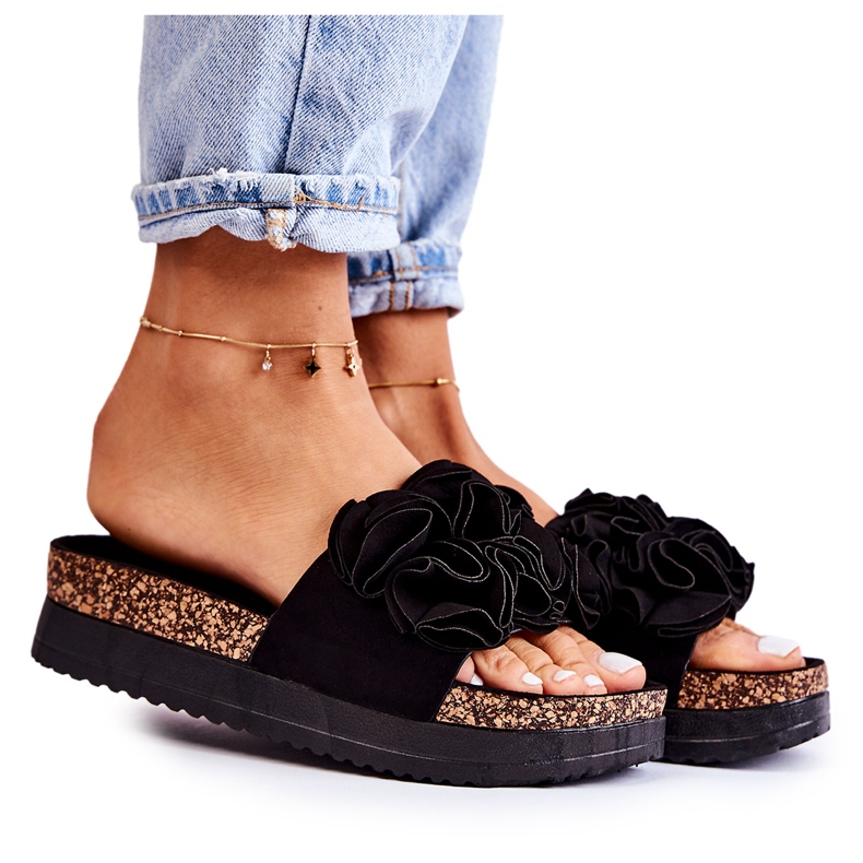 PS1 Damen-Slipper aus Wildleder mit schwarzem Nemis-Ornament