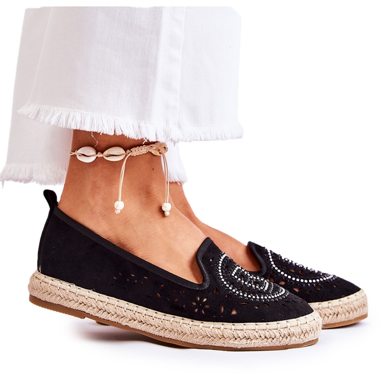 S.Barski Meredith Black Openwork Slip-on Damen Espadrilles schwarz