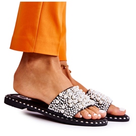 PG2 Damenhausschuhe mit Perlen Schwarz Vamero