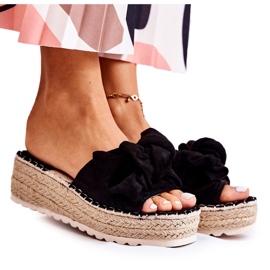 PG2 Damenhausschuhe mit Keilabsatz und Schleife Schwarz Tayla