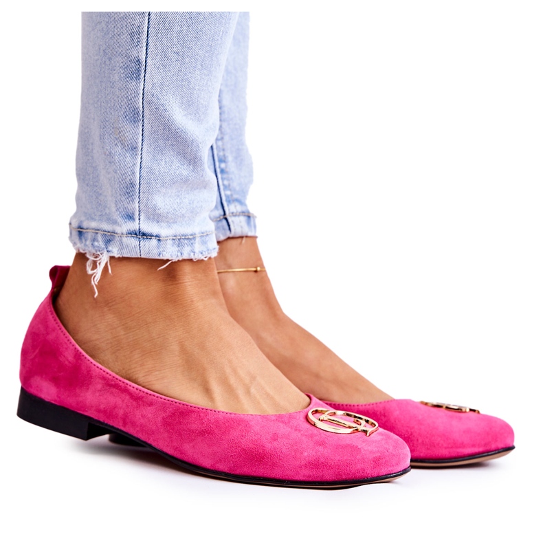 Damen-Wildleder-Ballerinas mit Nicole-Dekoration 2746 Fuchsia rosa