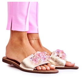 Damenhausschuhe aus Leder mit goldener Verzierung Nicole 2726