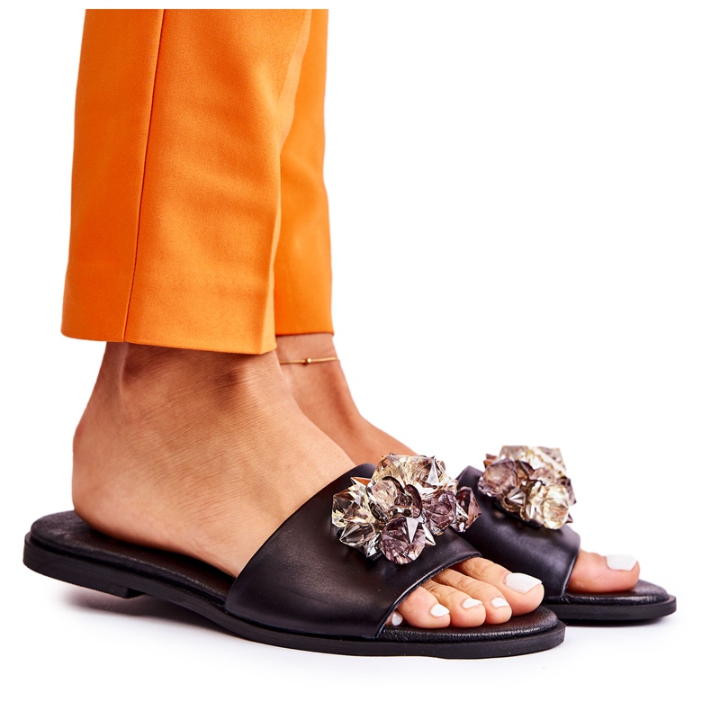 Leder Damenhausschuhe mit Ornament Nicole 2726 Schwarz