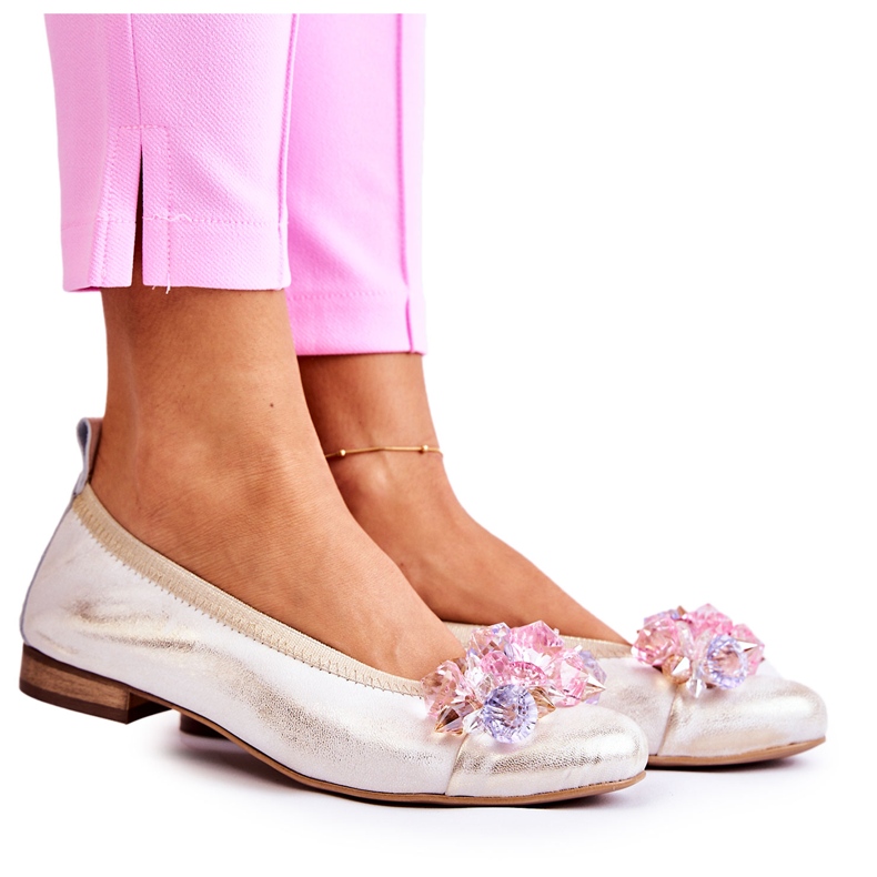 Damen-Ballerinas aus Leder mit Kristallen Nicole 2749 weiß