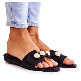 PG1 Schwarze Tacoma-Hausschuhe für Damen mit dekorativen Perlen